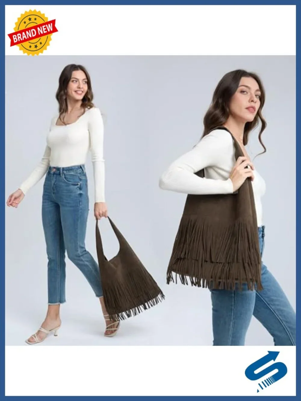 Faux Suede Fringe Hobo Bag with Magnetic Snap Closure